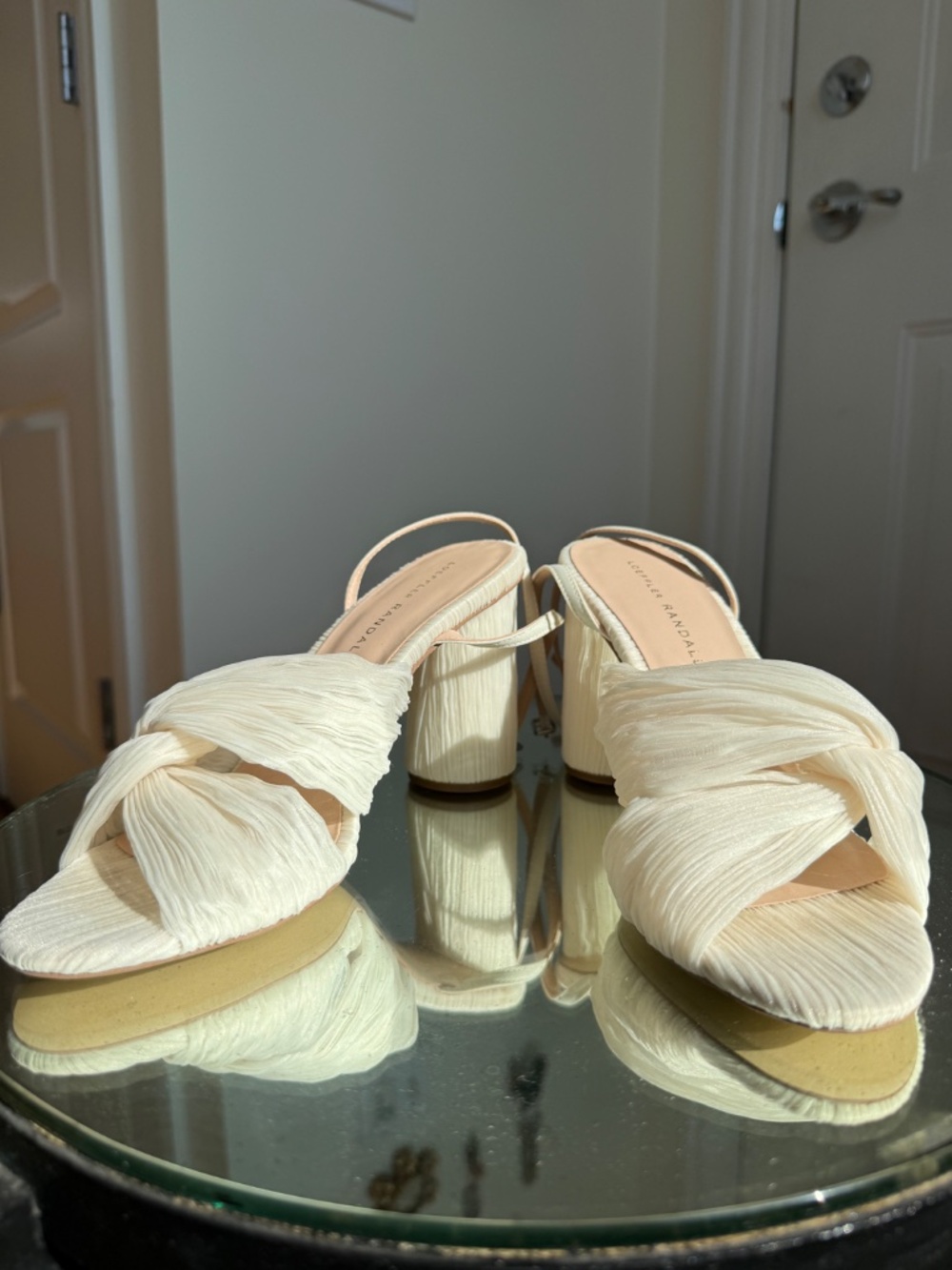 Loeffler Randall Reed Pleated Twist Sandals, Pearl, Off White, 8 Medium